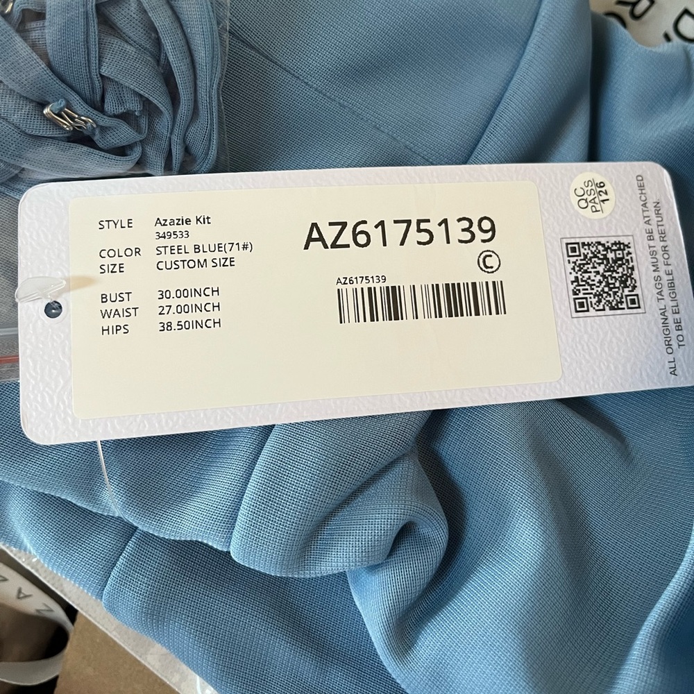 Azazie Steel Blue, Kit style dress. Never worn!